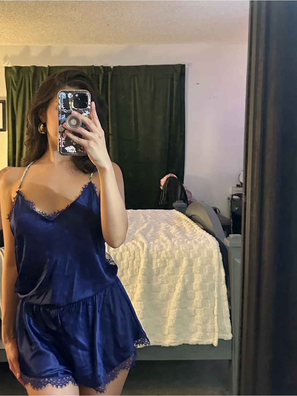 Victoria's Secret Royal Blue Satin Lace-Trim Cami & Short Set